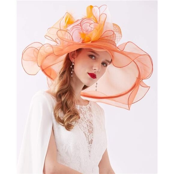 Women's Kentucky Derby Church Dress Hat C1 Orange - Picture 2 of 7